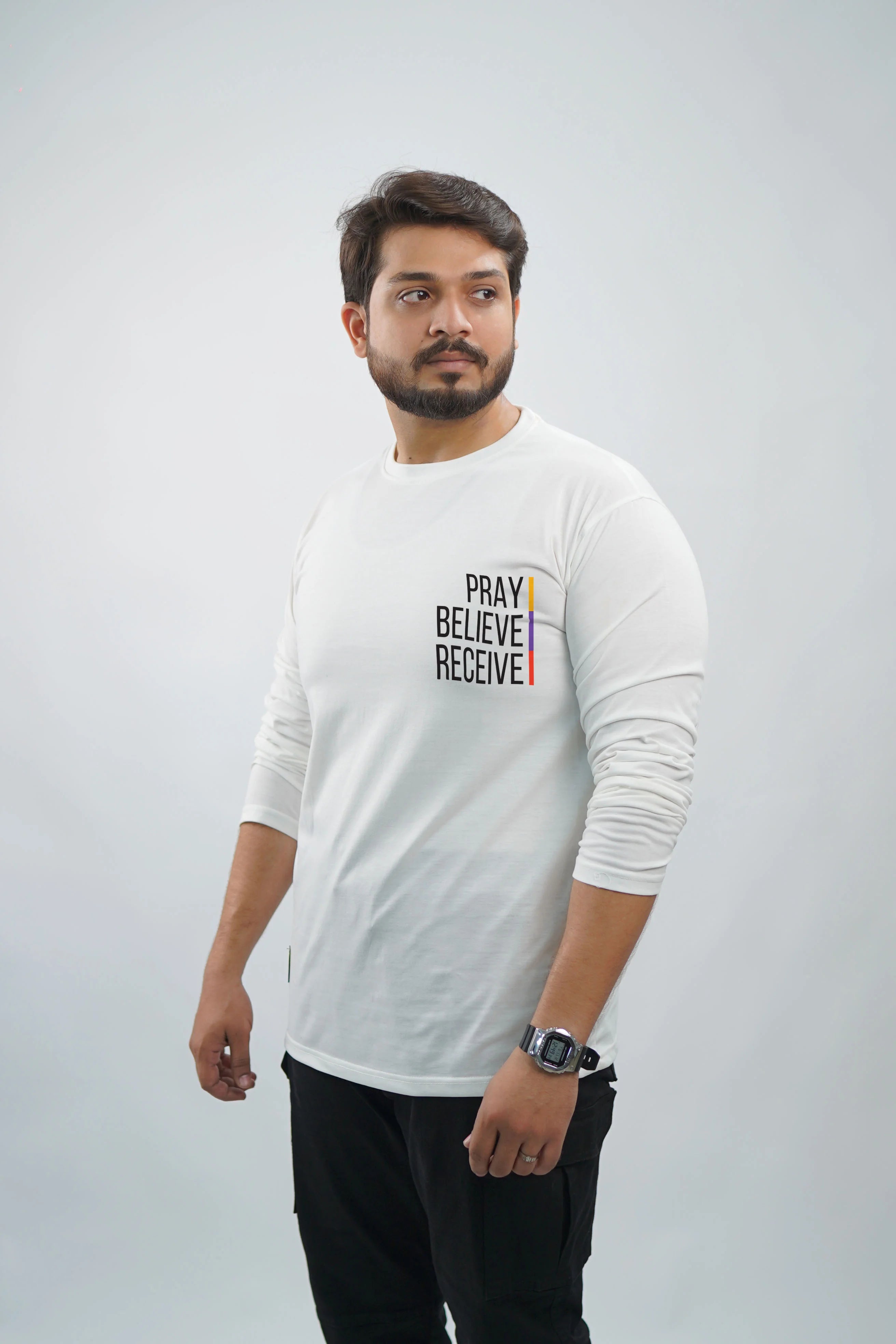 PRAY BELIEVE RECEIVE PRINTED FULL SLEEVE T-SHIRT – UNISEX CLASSIC FIT